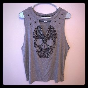 Top Chic sleeveless sugar skull T edgy rocker NWOT